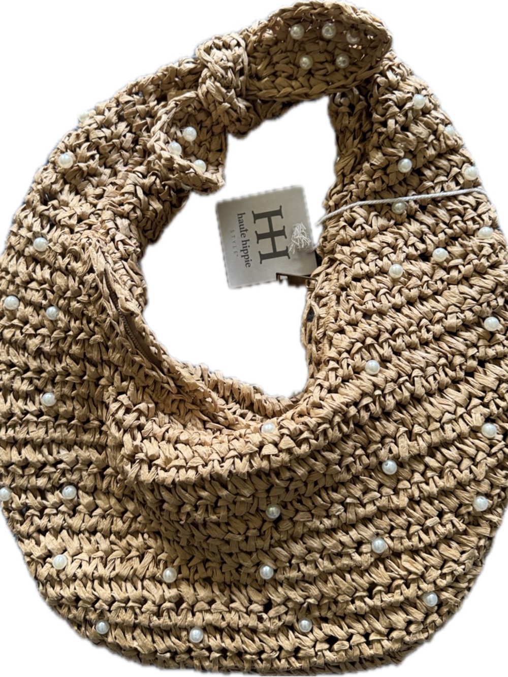 Haute Hippie Tan Woven Pearl-Embellished Hobo Bag - Picture 3 of 3